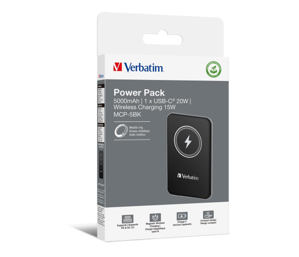 Verbatim Charge 'n' Go Magnetic Wireless Power Bank 5000mAh czarny - 1236518 - zdjęcie 2